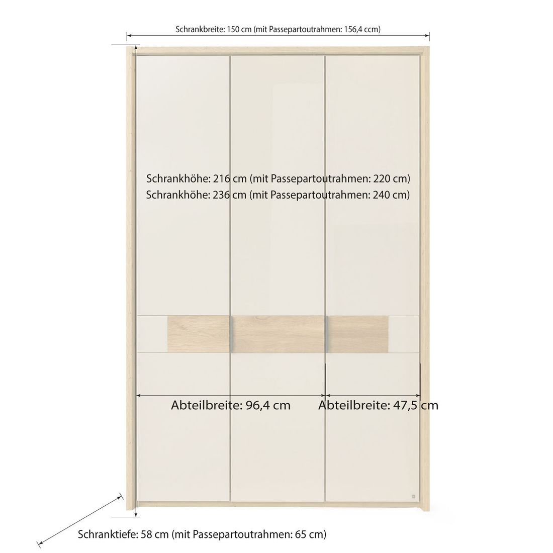 Musterring Drehtüren-Kleiderschrank San Francisco Eiche teilmassiv mit Glasfront
