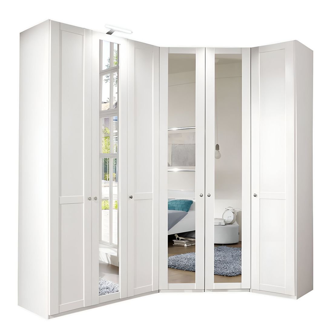 Eck-Kleiderschrank Alvito mit Beleuchtung und Spiegel