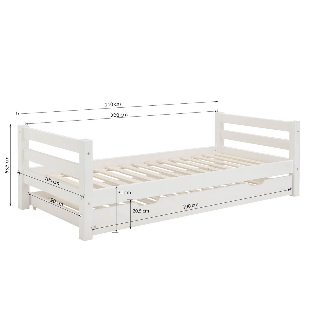 Ausziehbett Kids Paradise Kiefer Massivholz mit Lattenrost und Schubkasten