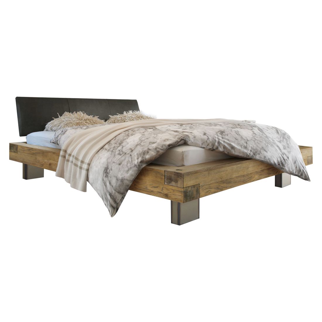 Balkenbett Limeira Wildeiche Vintage Massivholz