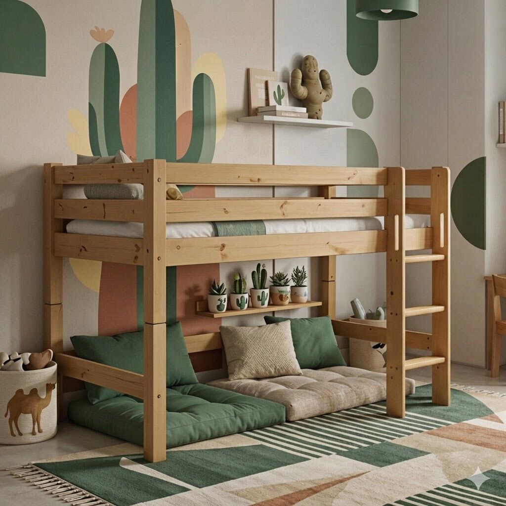 Mini-Hochbett Kids Paradise Kiefer Massivholz mit Lattenrost 90x200 cm
