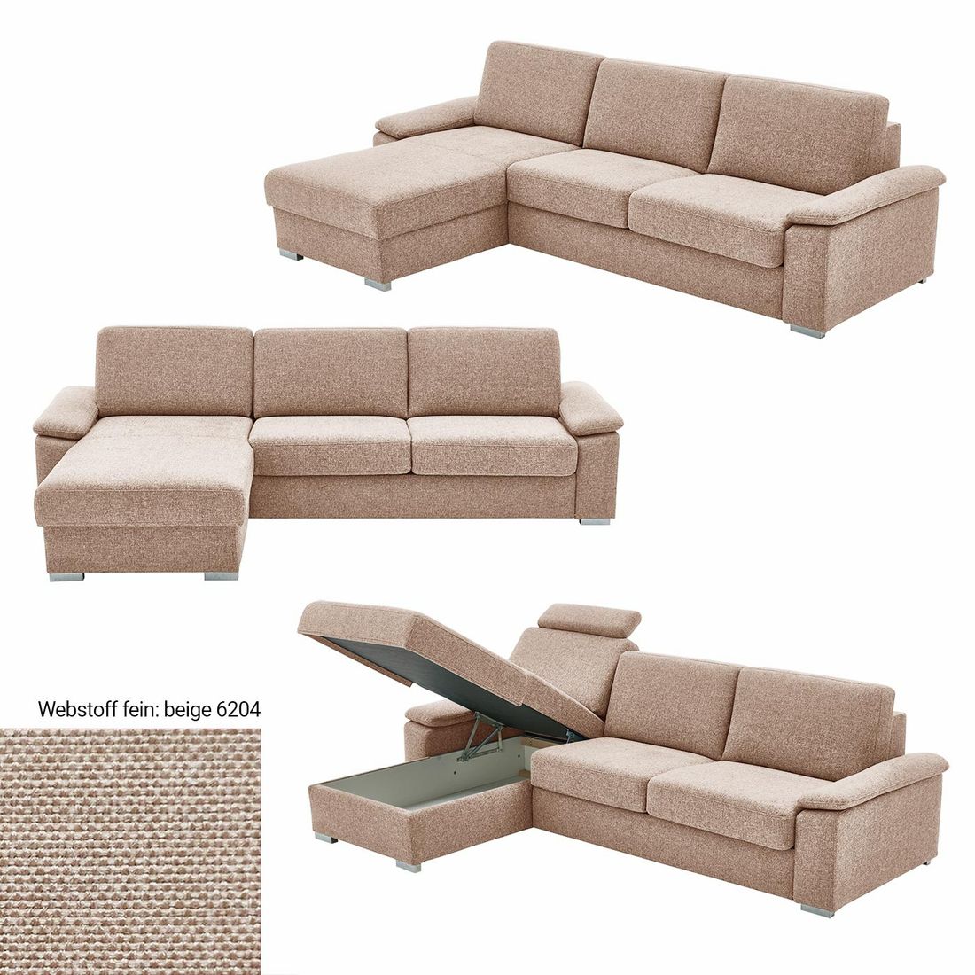 Eck-Schlafsofa Cesio Webstoff mit Lattenrost und Bettkasten Ottomane links