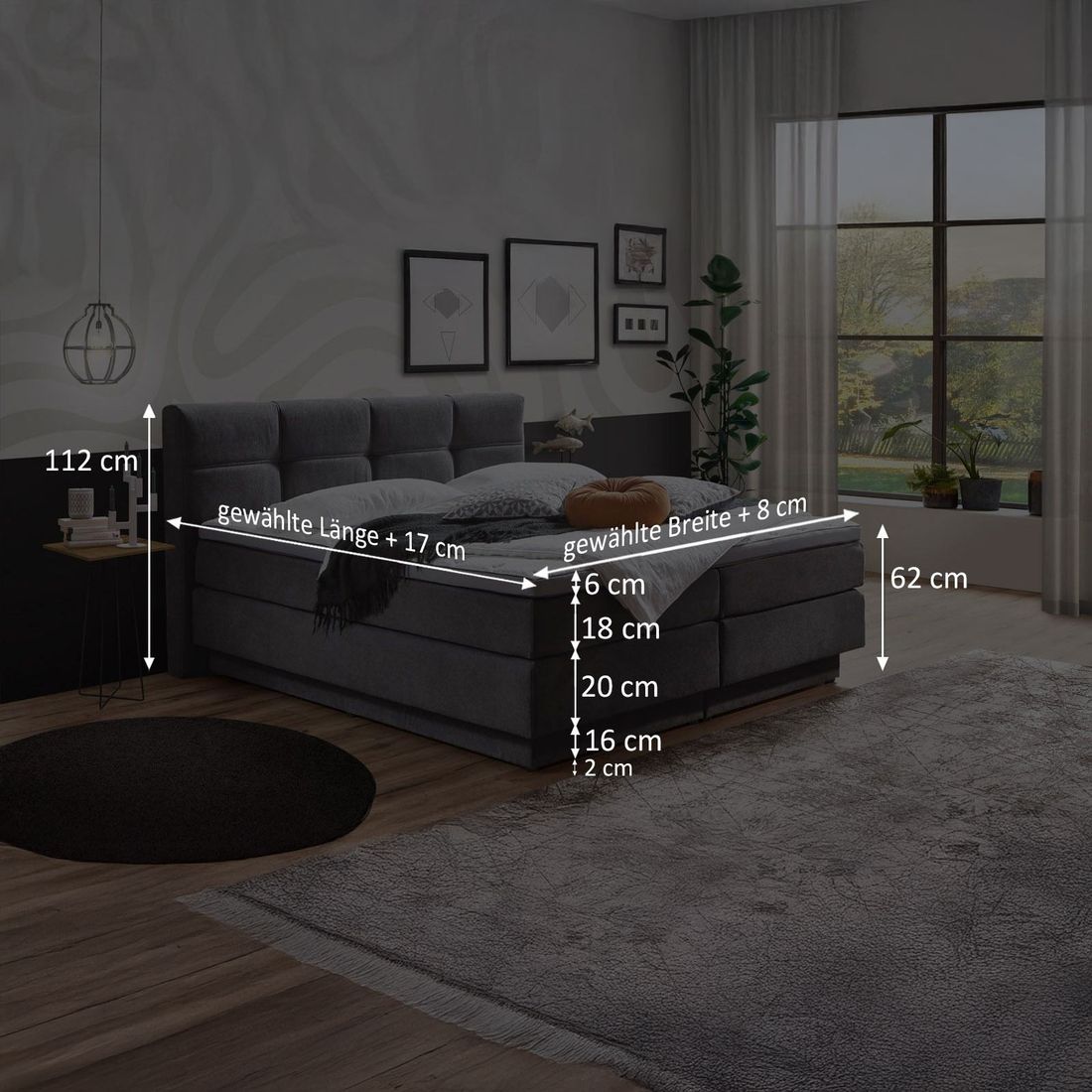 Boxspringbett Bardin Webstoff mit Bettkasten