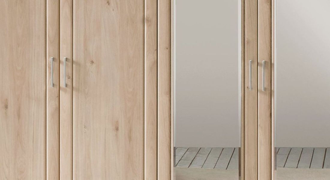 Drehtüren-Kleiderschrank Telford Eiche Dekor mit Spiegel