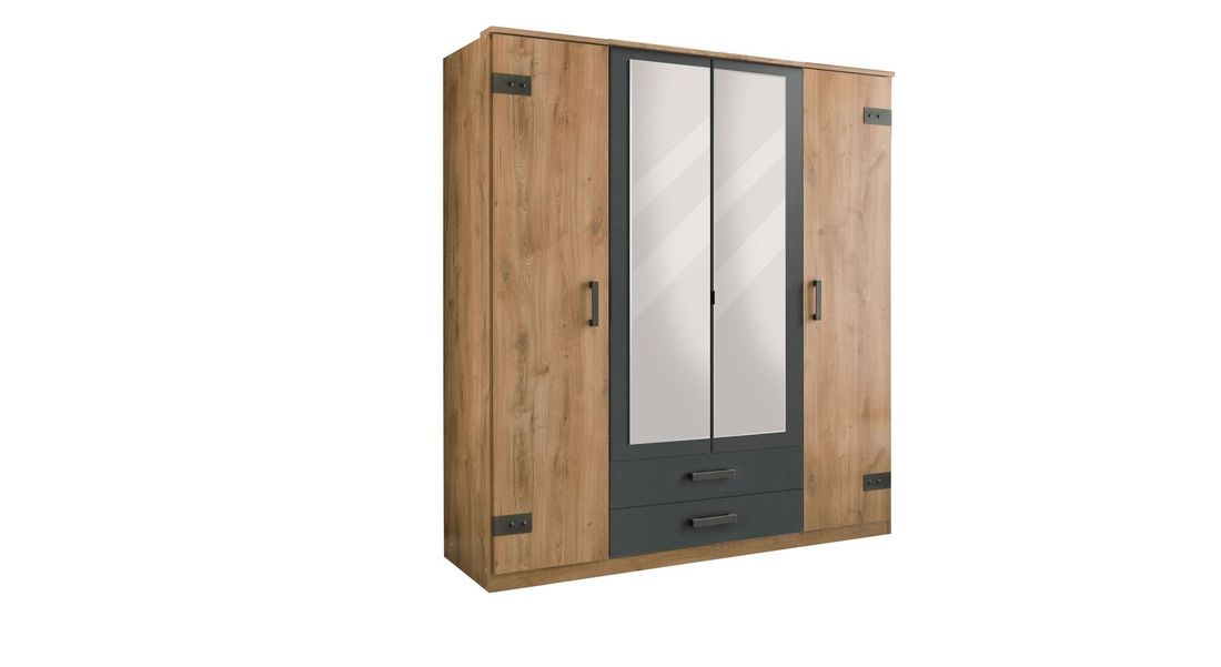 Drehtüren-Kleiderschrank Borlotto Eiche Dekor mit Schubladen