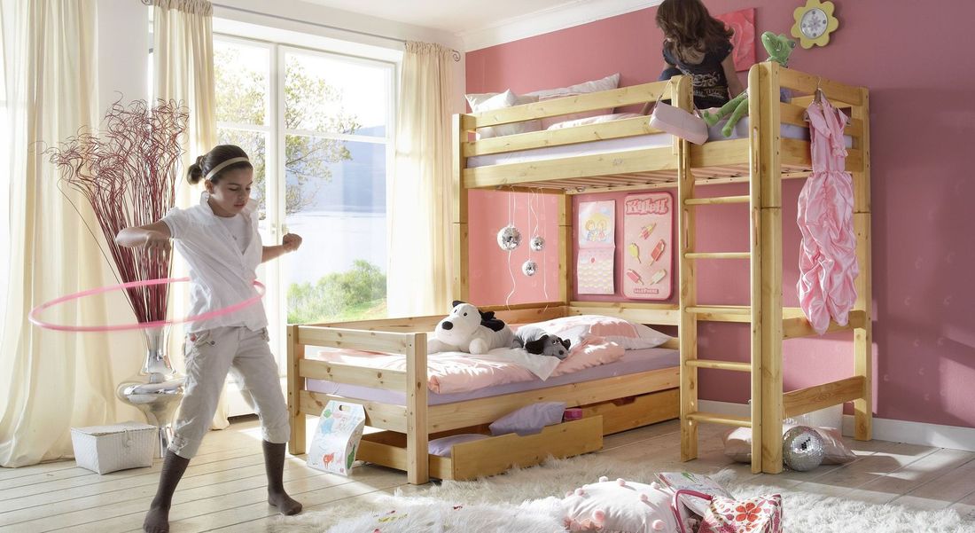 Eck-Etagenbett Kids Paradise Kiefer Massivholz mit Lattenrost