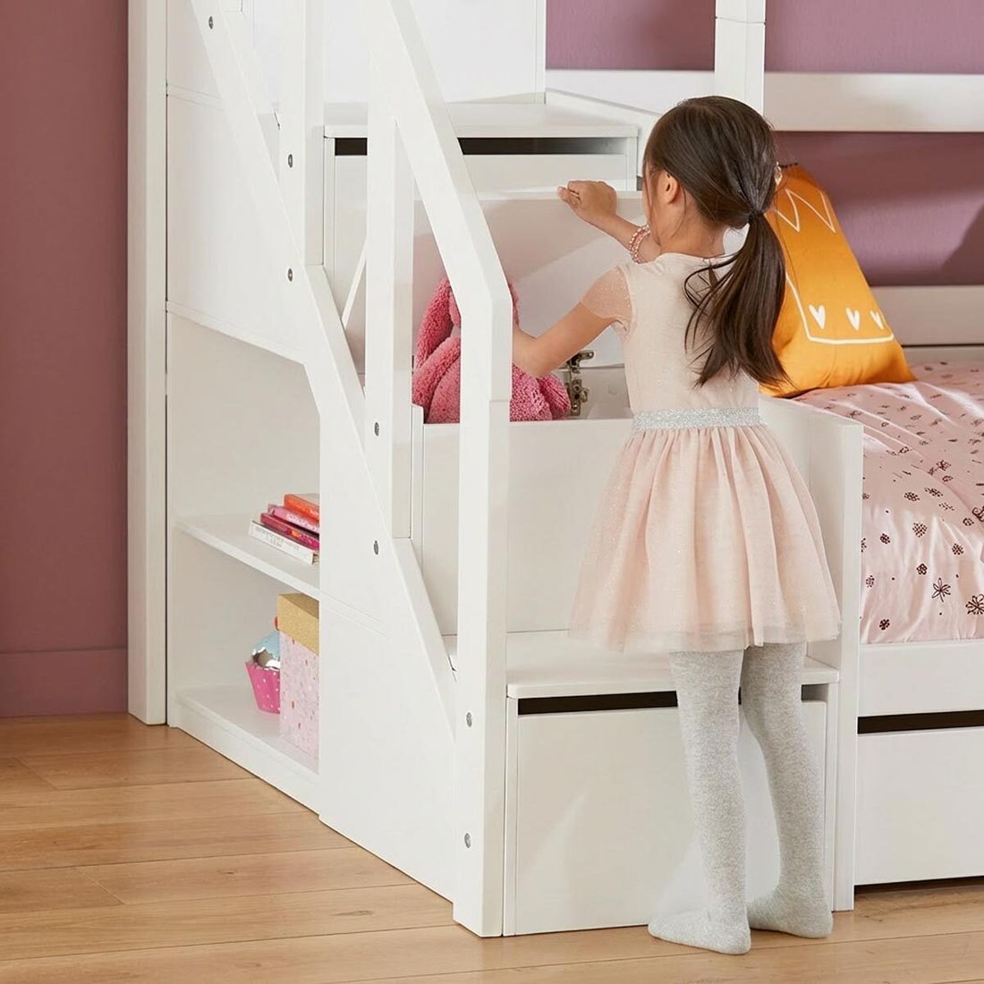LIFETIME Familienbett Original Kiefer Massivholz mit Lattenrost und Treppenmodul