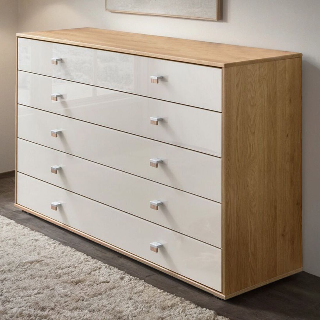Sideboard Ayla Eiche teilmassiv mit Schubladen