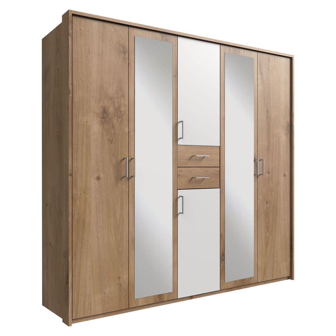 Drehtüren-Kleiderschrank Foglia mit Spiegel und Schubladen