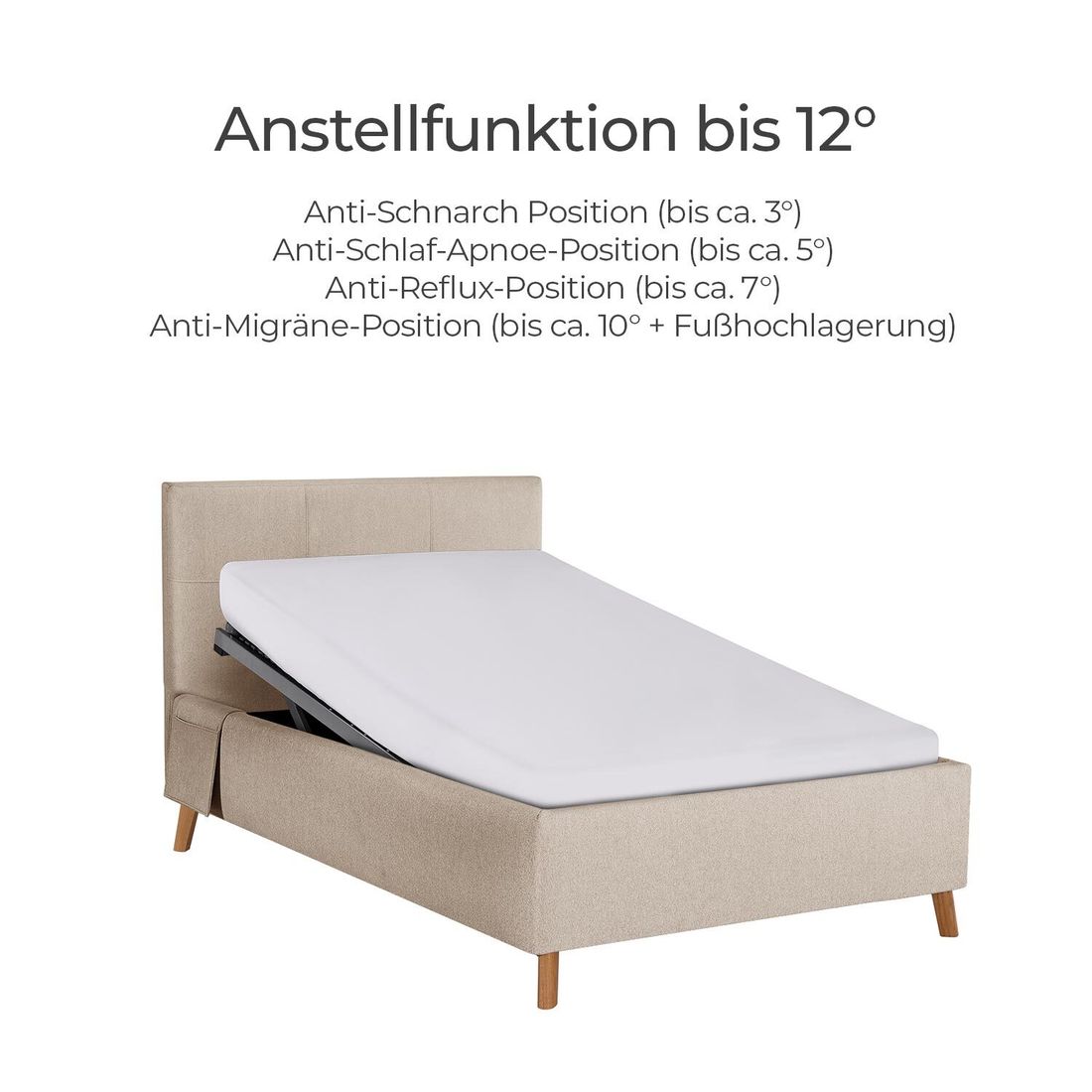 Einzelbett Henriette Komfort Webstoff mit Pflegebett-Funktion und Lattenrost