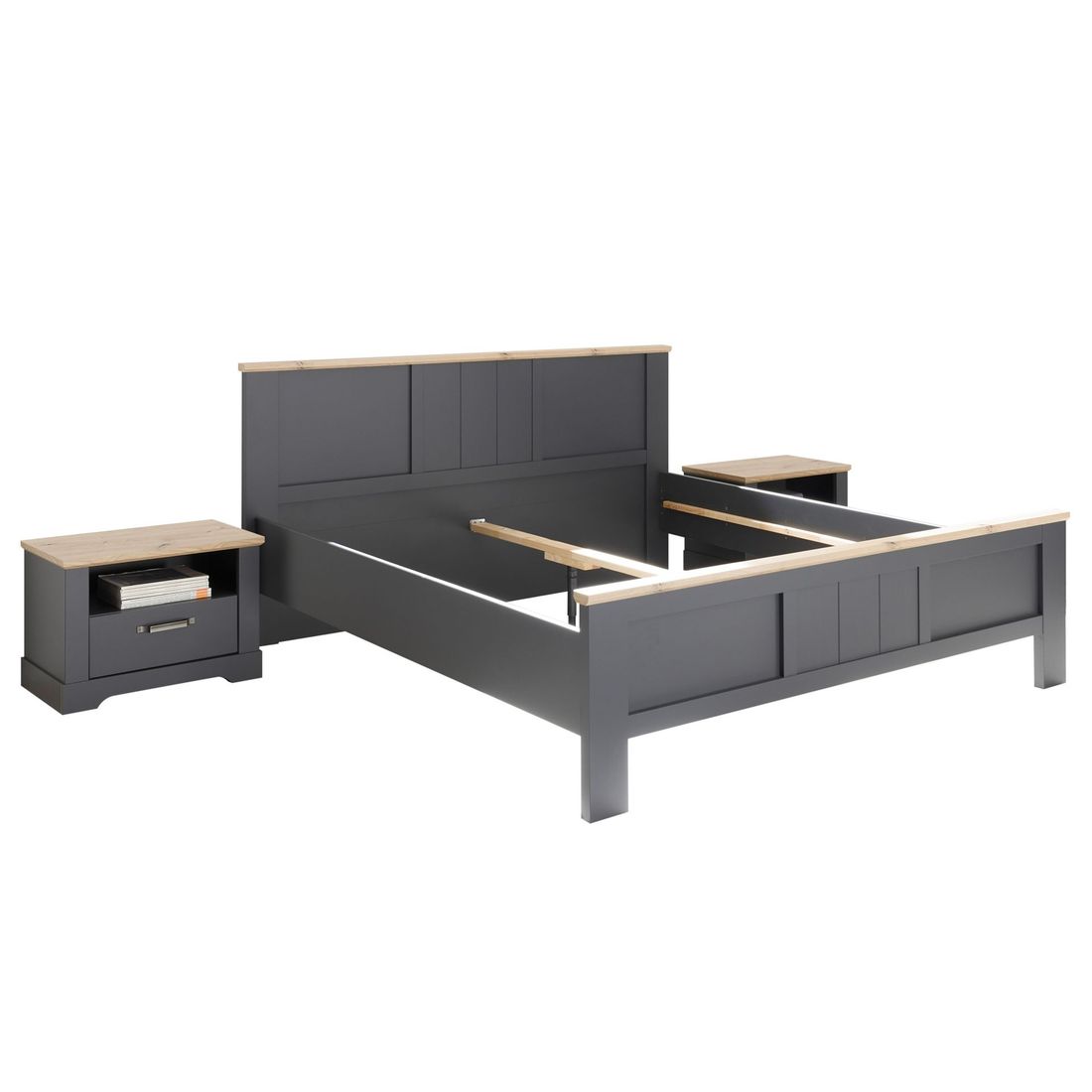 Bett Doriga Komfort Eiche Dekor mit Nachttischen 180x200cm