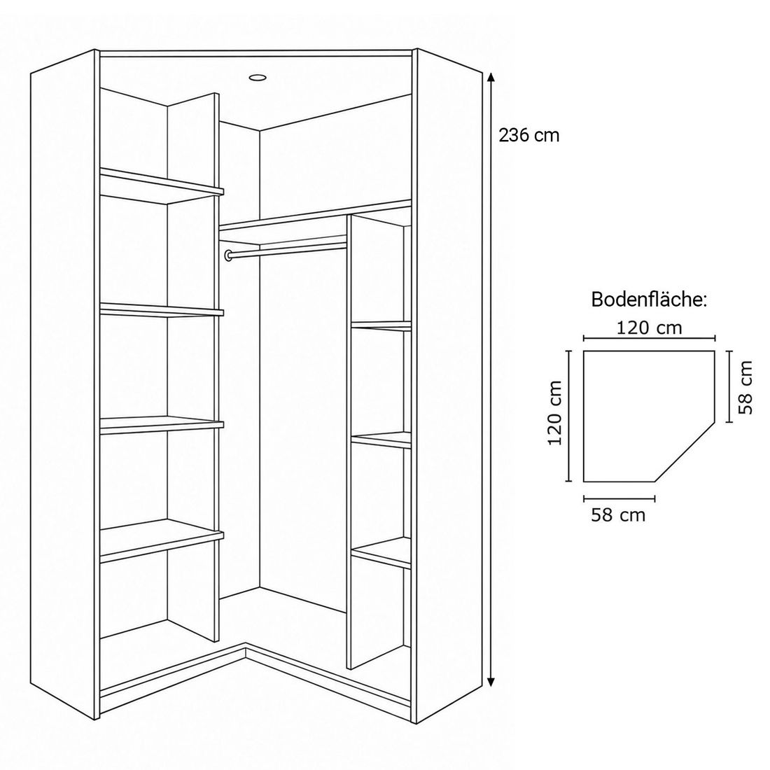 Eck-Kleiderschrank Ceprano mit Beleuchtung
