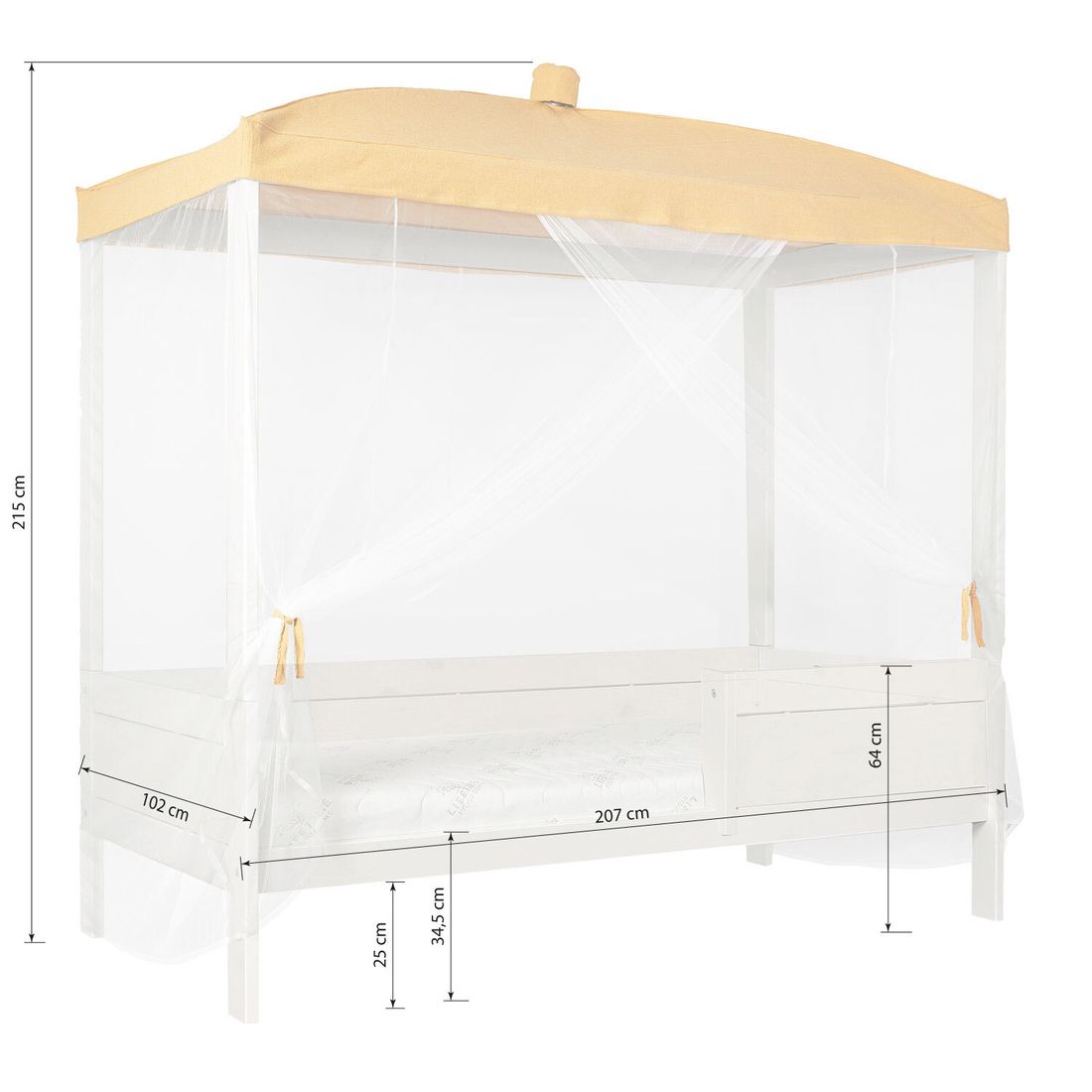 LIFETIME Himmelbett Honey Glow Kiefer Massivholz mit Lattenrost
