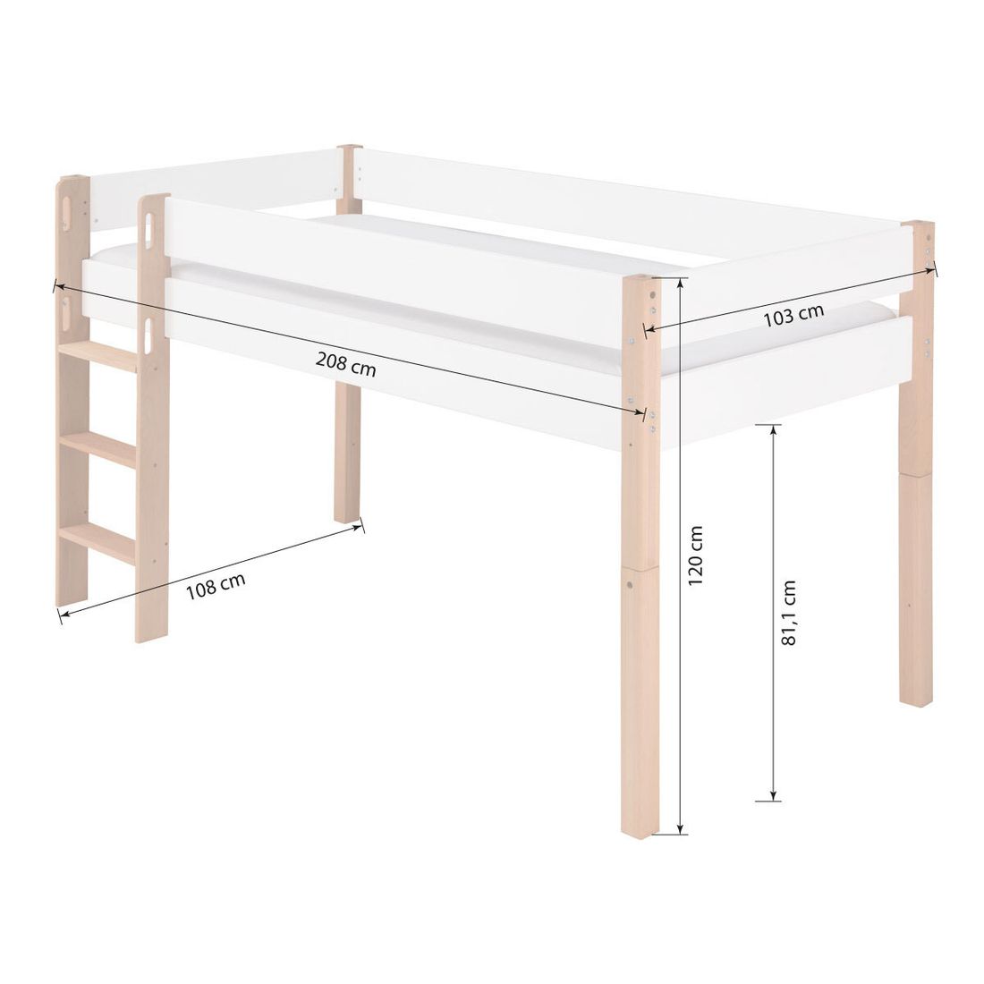 Mini-Hochbett Kids Nordic Buche teilmassiv mit Lattenrost