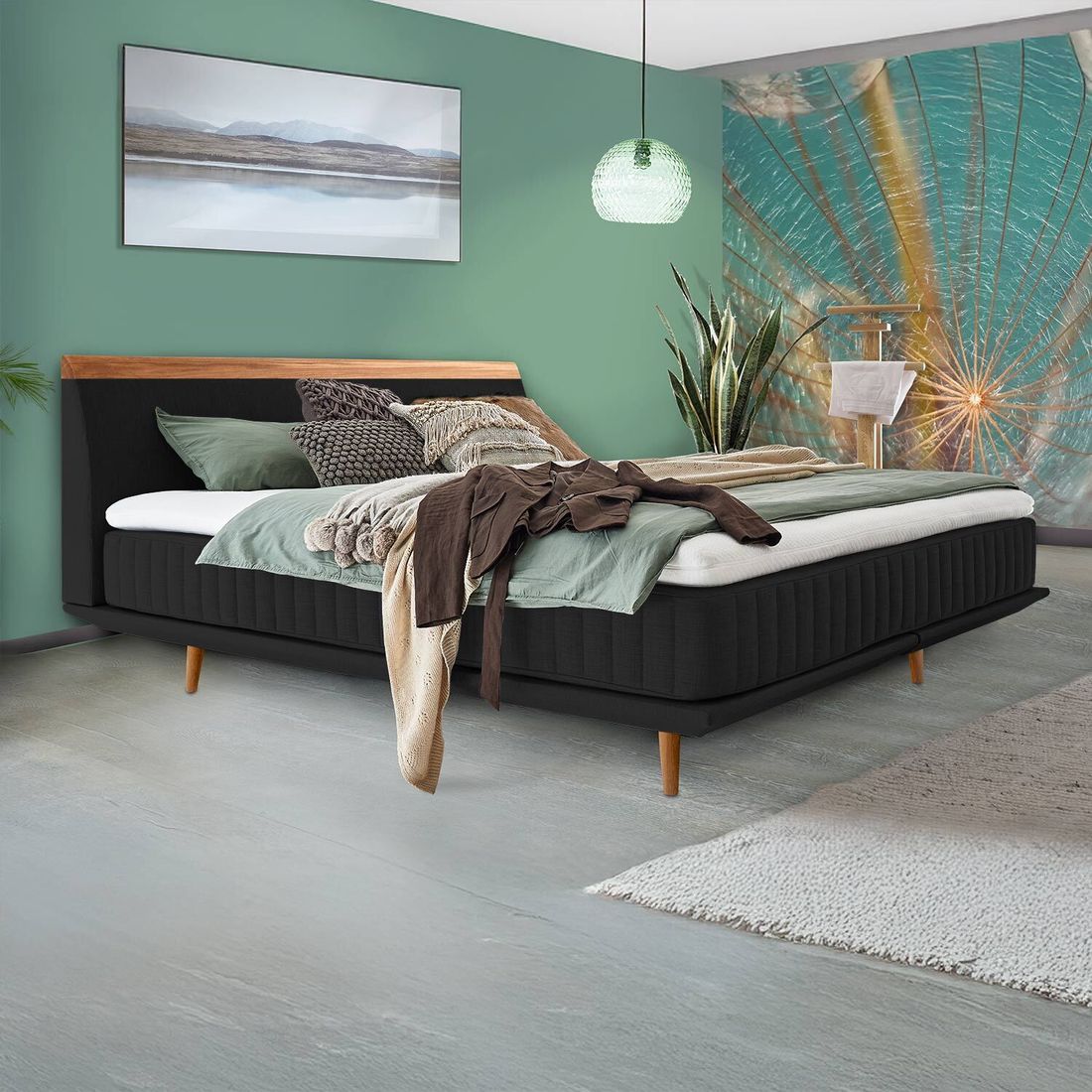 Boxspringbett Mavilla Eiche Webstoff