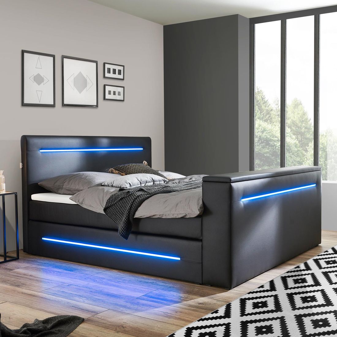 Boxspringbett Lucaro Kunstleder mit Beleuchtung und TV-Halterung