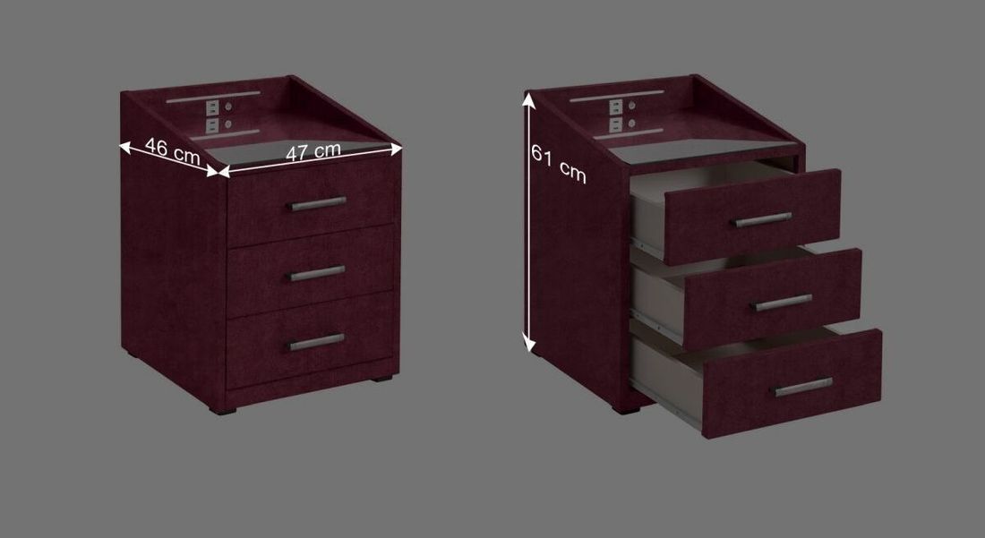 Polsternachttisch Bethany Microvelours H 61cm mit LED-Beleuchtung und USB-Anschluss