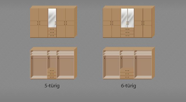 Drehtüren-Kleiderschrank Sanando Erle teilmassiv mit Spiegel und Schubladen H 216cm