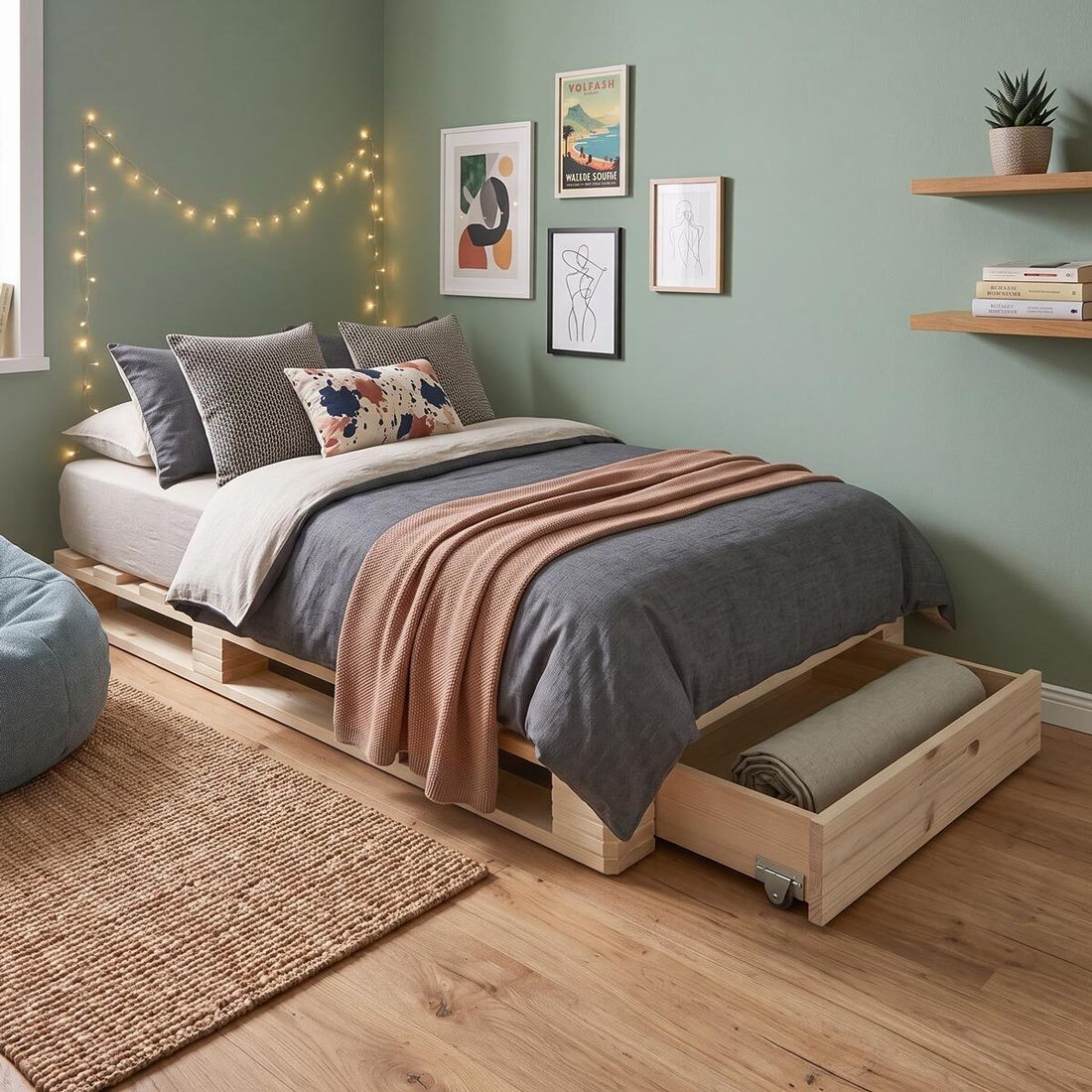 Palettenbett Ganta Kiefer Massivholz mit Schubkasten