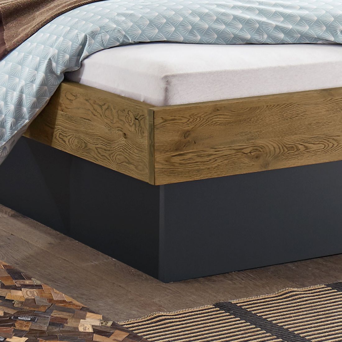Bett Boa Vista Komfort Wildeiche Vintage Massivholz mit Bettkasten