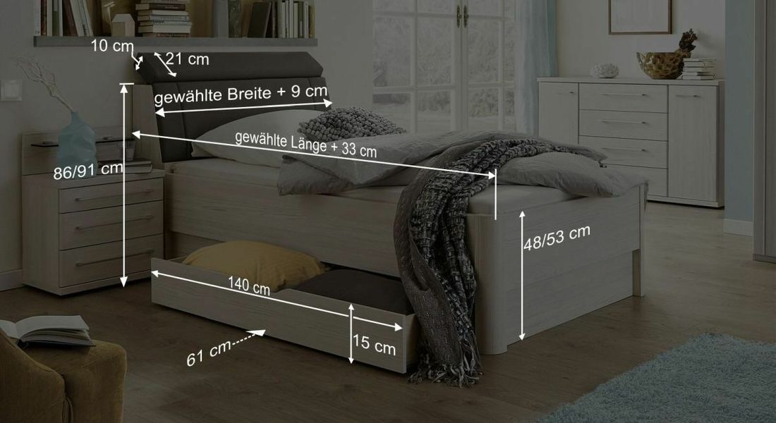Seniorenbett Usingen Komfort Lärche Dekor mit Schubkasten