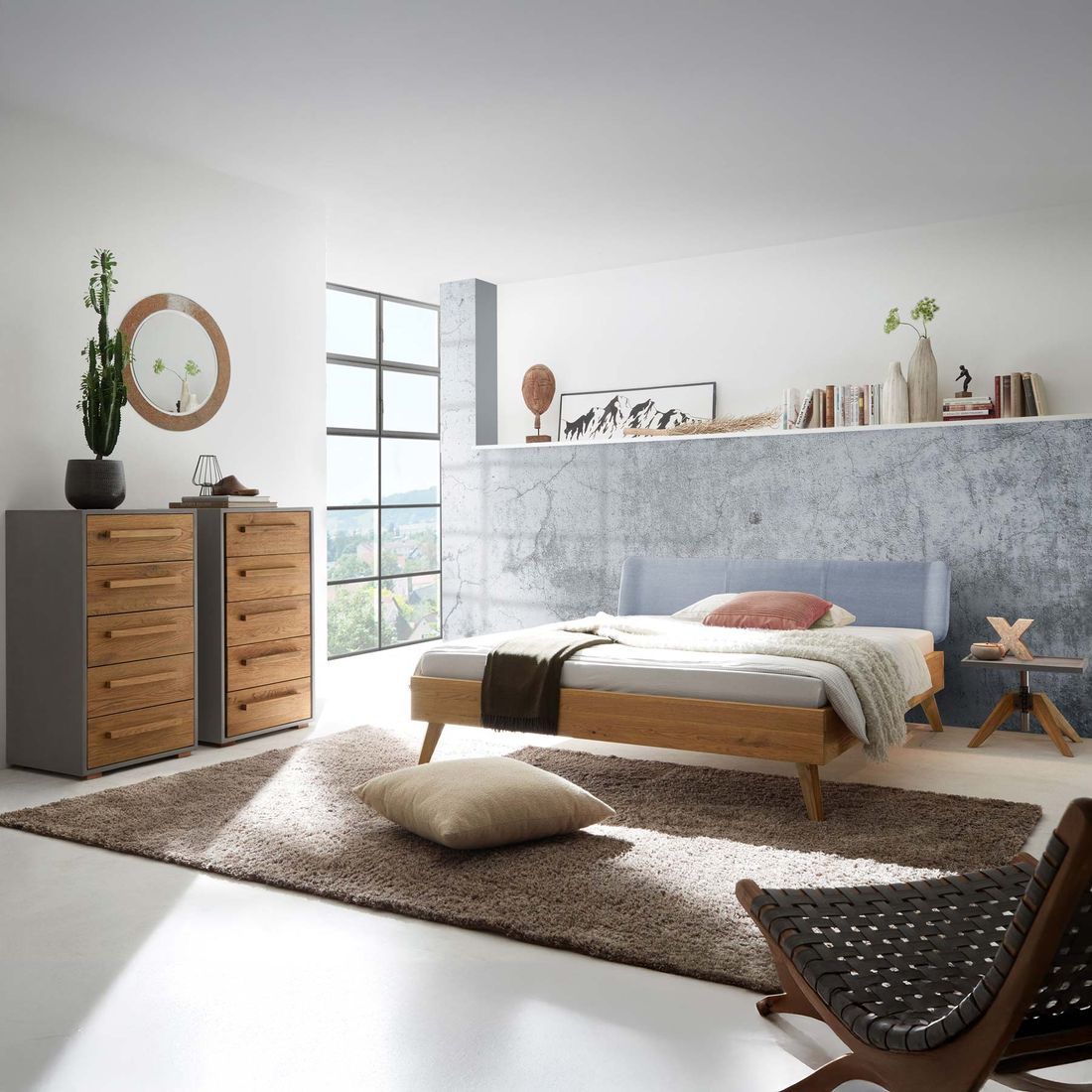 Bett Sandel Wildeiche Massivholz