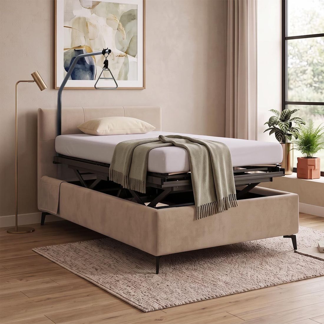 Polsterbett Josephine Komfort Velours mit Pflegebett-Funktion und Lattenrost
