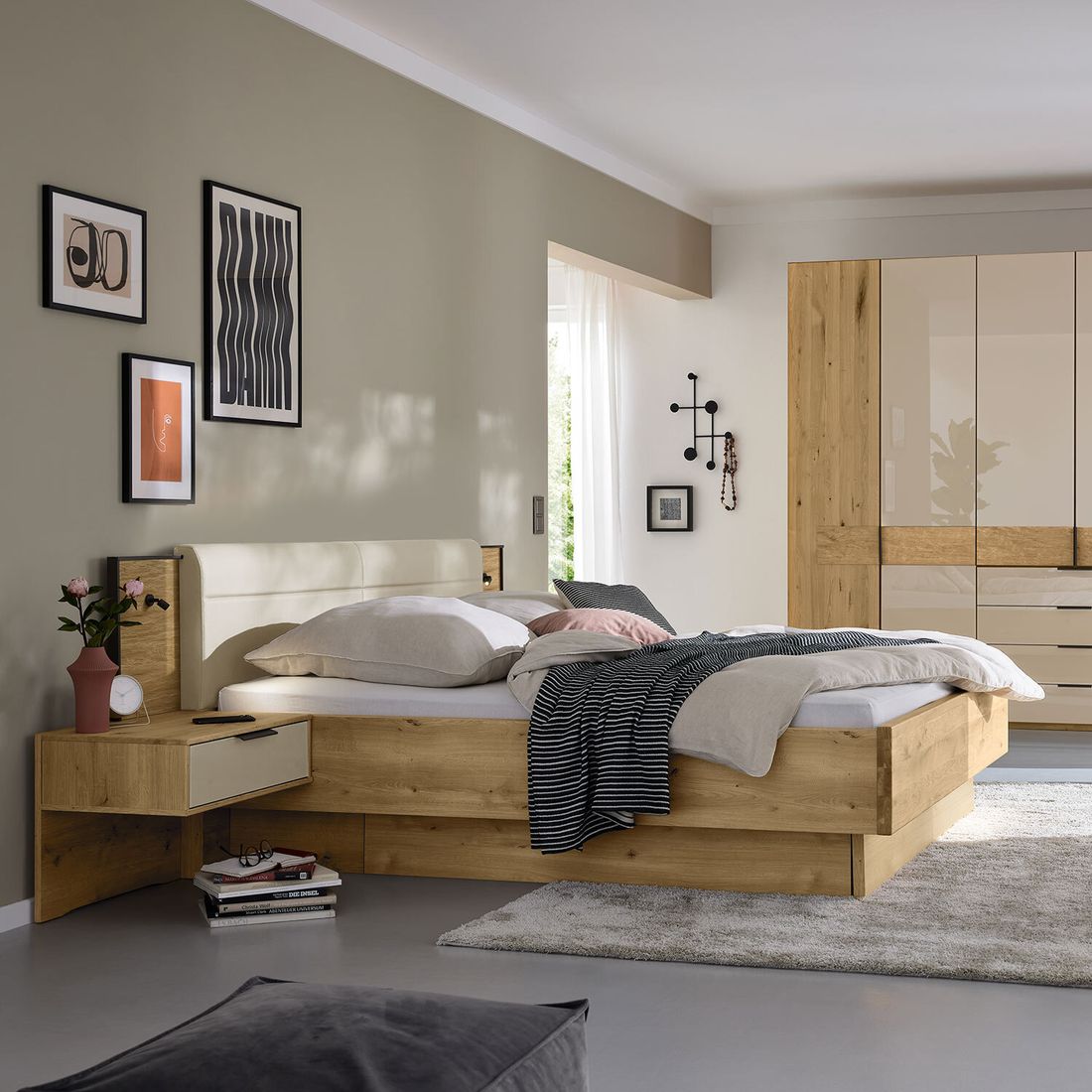 Musterring Bett San Francisco Komfort Eiche Dekor mit Schubkasten Champagner