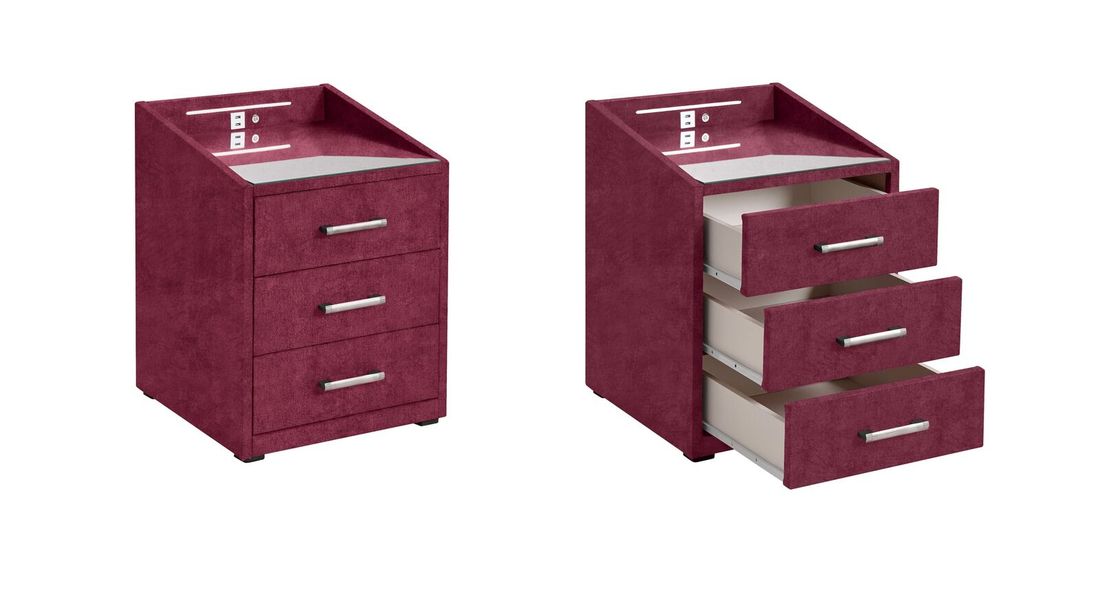 Polsternachttisch Bethany Microvelours H 61cm mit LED-Beleuchtung und USB-Anschluss