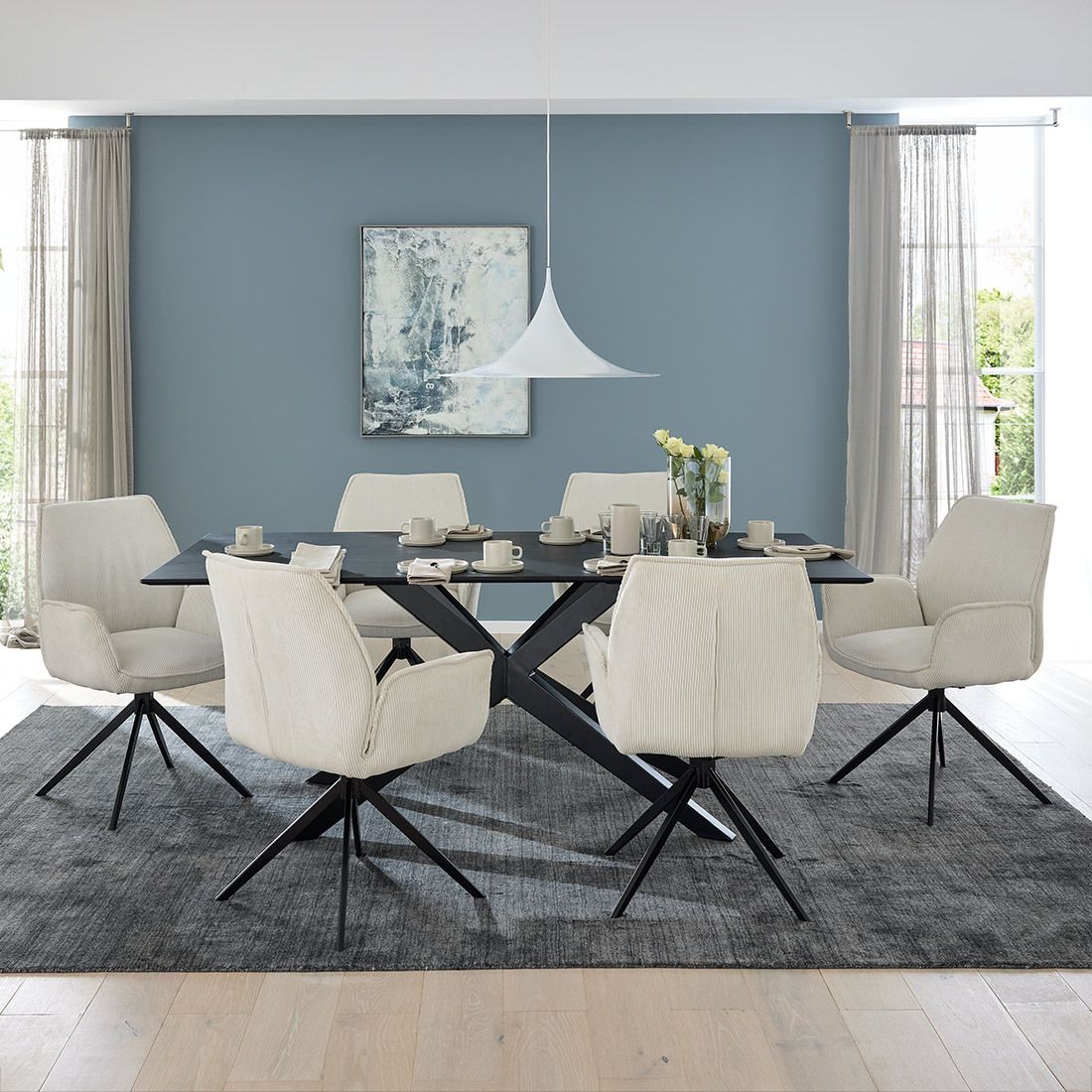 Musterring Essgruppe Tiama 7-tlg. Tisch 180x100cm Cord/Charakter-Eiche