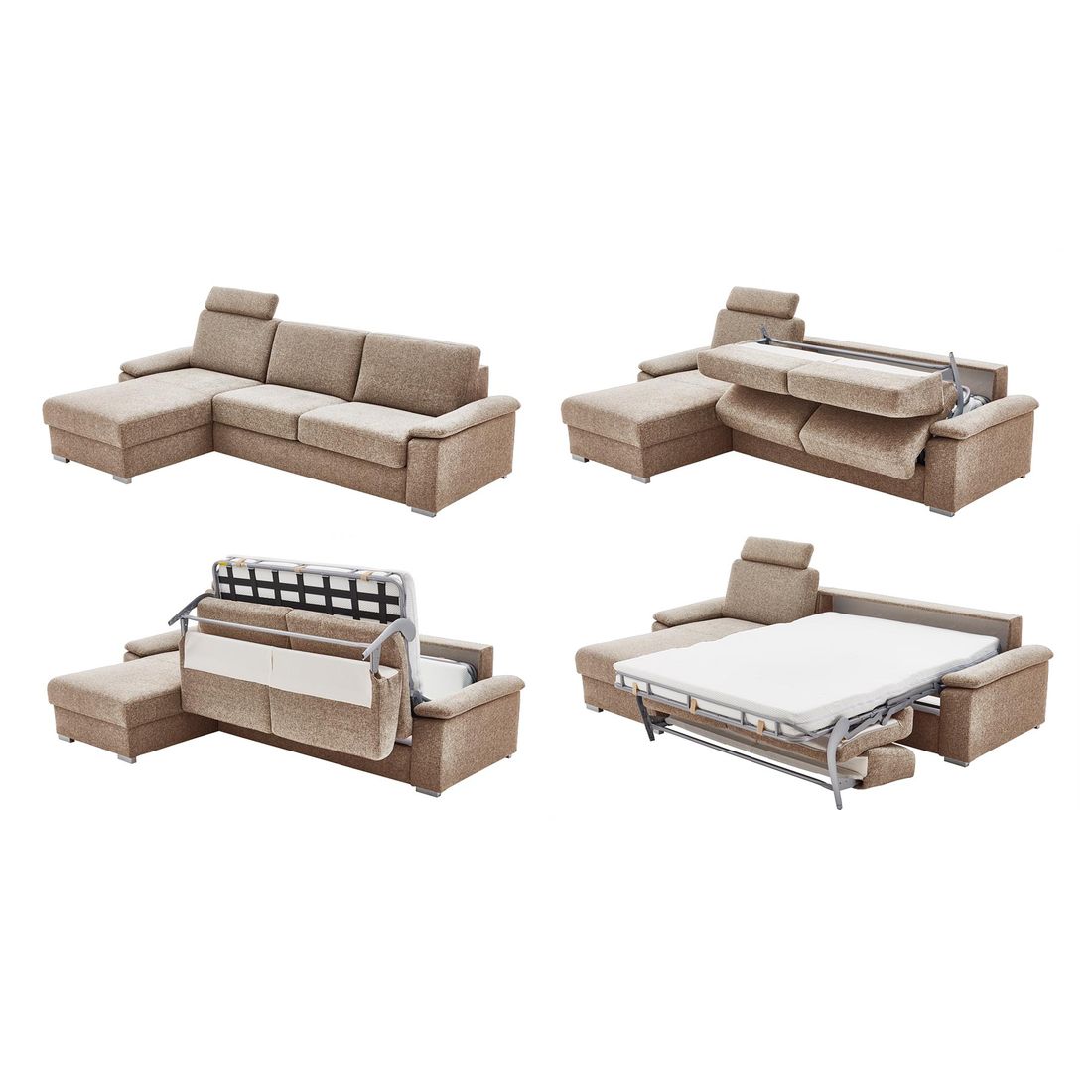 Eck-Schlafsofa Cesio Webstoff mit Lattenrost und Bettkasten Ottomane links