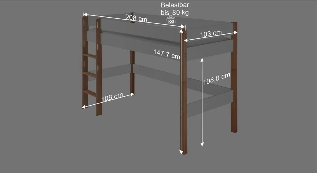 Midi-Hochbett Kids Nordic Buche teilmassiv mit Lattenrost