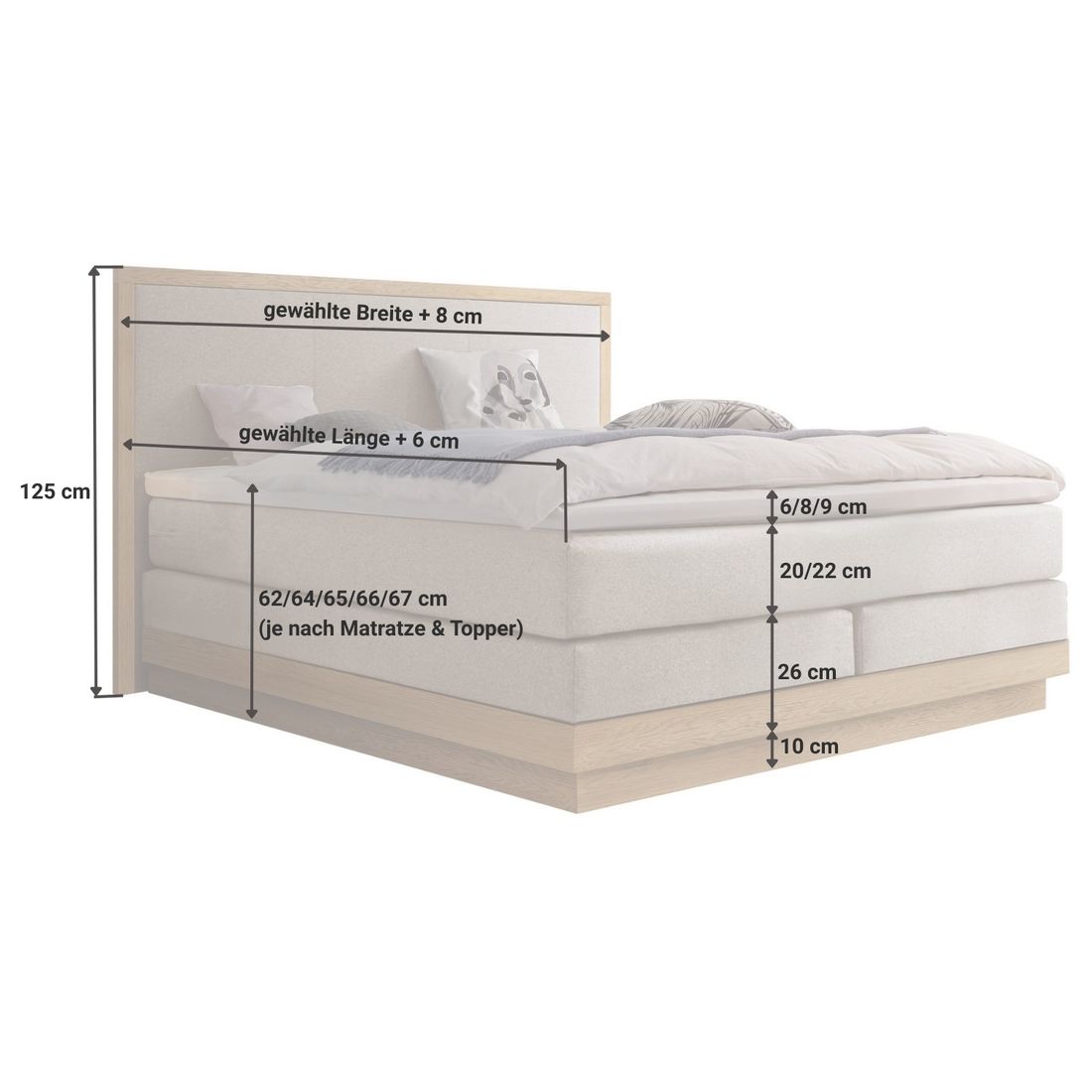 Hasena Boxspringbett Elegant Eiche Velours mit Kopfteil San Pietro