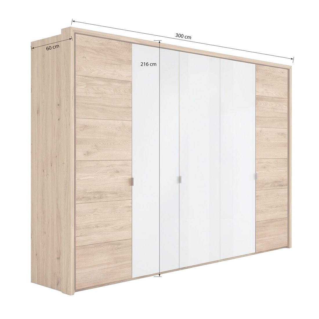 Drehtüren-Kleiderschrank Vildan Wildeiche Massivholz mit Glasfront 300x216cm