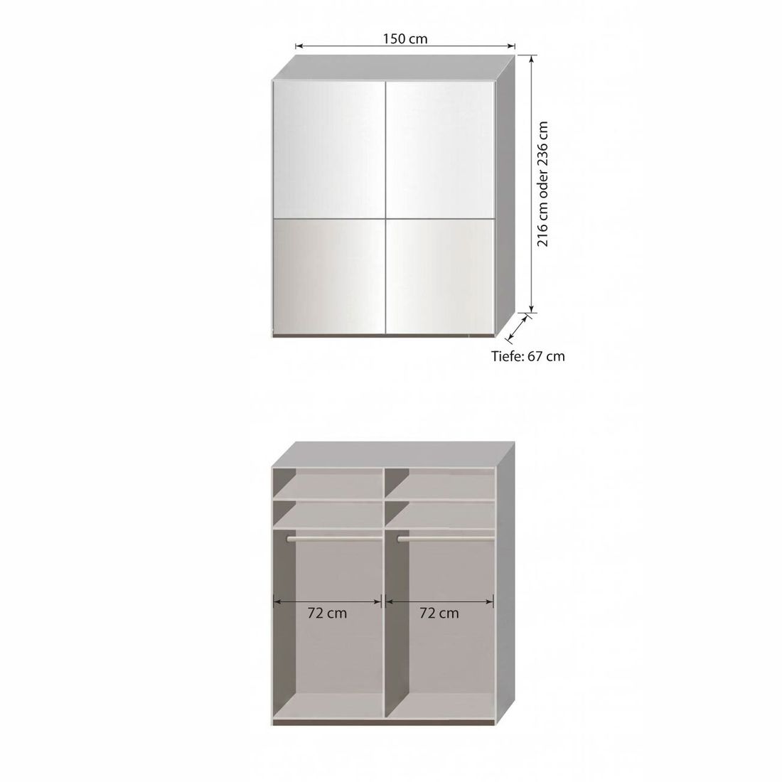 Schwebetüren-Kleiderschrank Shanvalley mit Glasfront