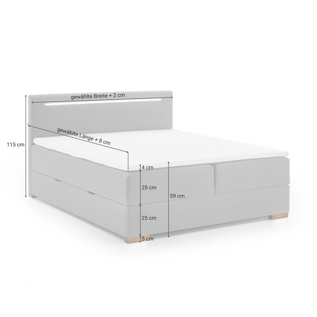 Boxspringbett Duman Webstoff mit Beleuchtung und Bettkasten