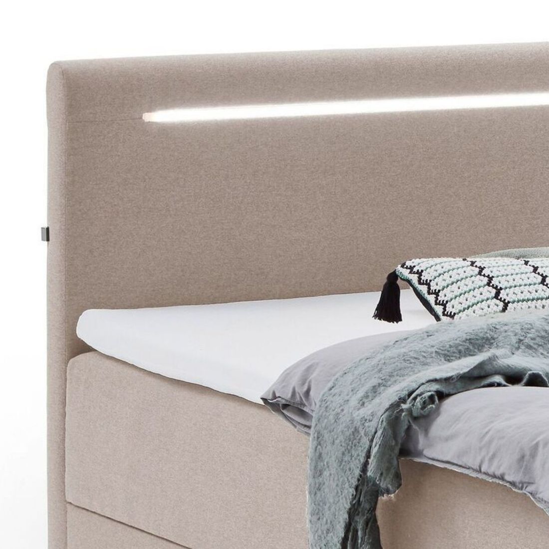 Boxspringbett Noar Webstoff mit Beleuchtung und Bettkasten
