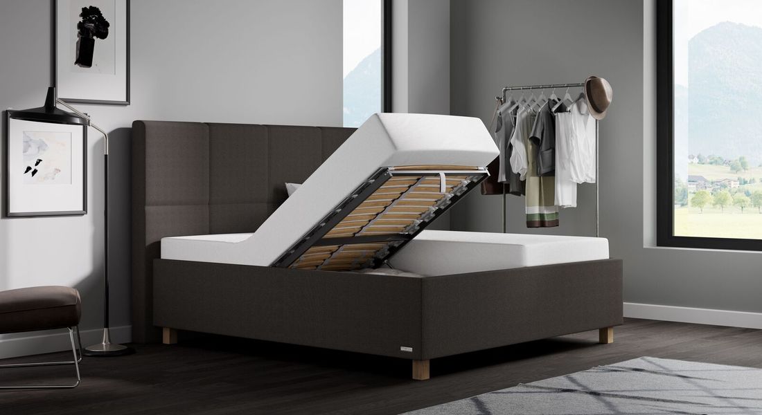 SCHLARAFFIA Polsterbett Chicago Komfort Microvelours mit Bettkasten und Lattenrost