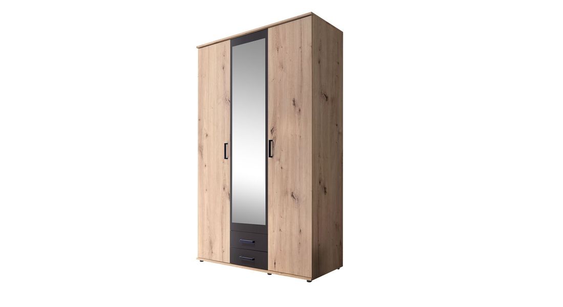 Drehtüren-Kleiderschrank Ponce mit Spiegel und Schubladen