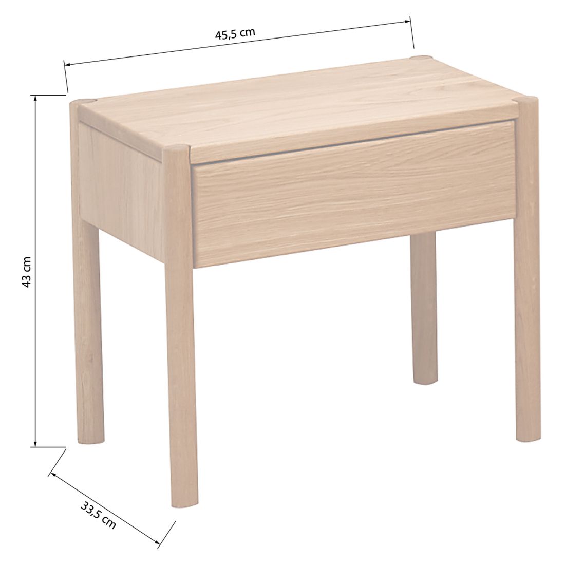 Nachttisch Alea Wildeiche Massivholz H 43cm metallfrei