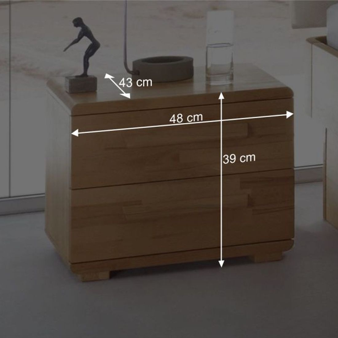 Nachttisch Ballina Kernbuche Massivholz H 39cm