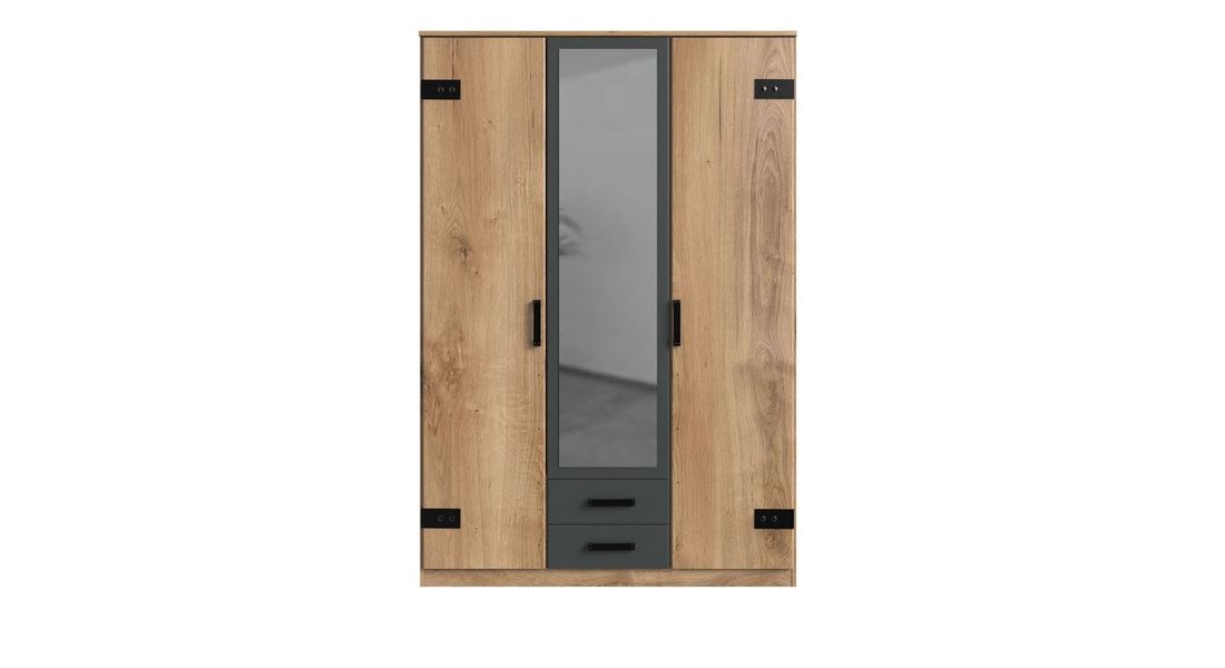 Drehtüren-Kleiderschrank Nolan mit Spiegel und Schubladen 135x198cm