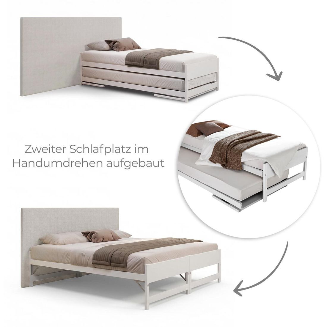 Ausziehbett On Top mit Lattenrost und Wandpaneel 2x 90x200cm