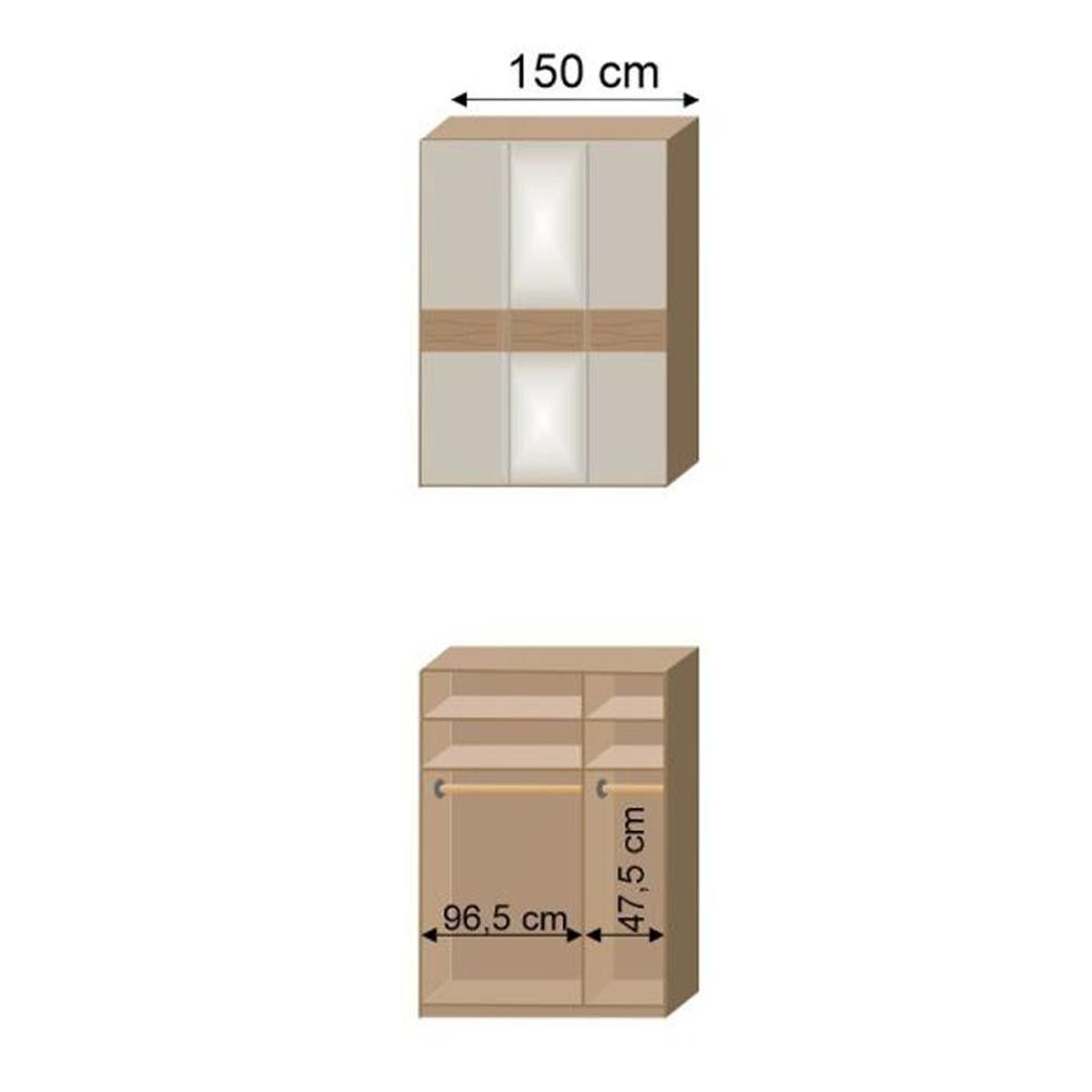 Drehtüren-Kleiderschrank Ayla Eiche teilmassiv mit Spiegel und Glasfront