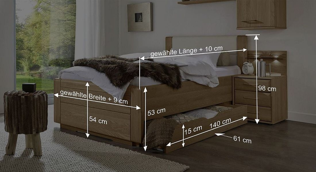 Einzelbett Raida Komfort Eiche teilmassiv mit Schubkasten
