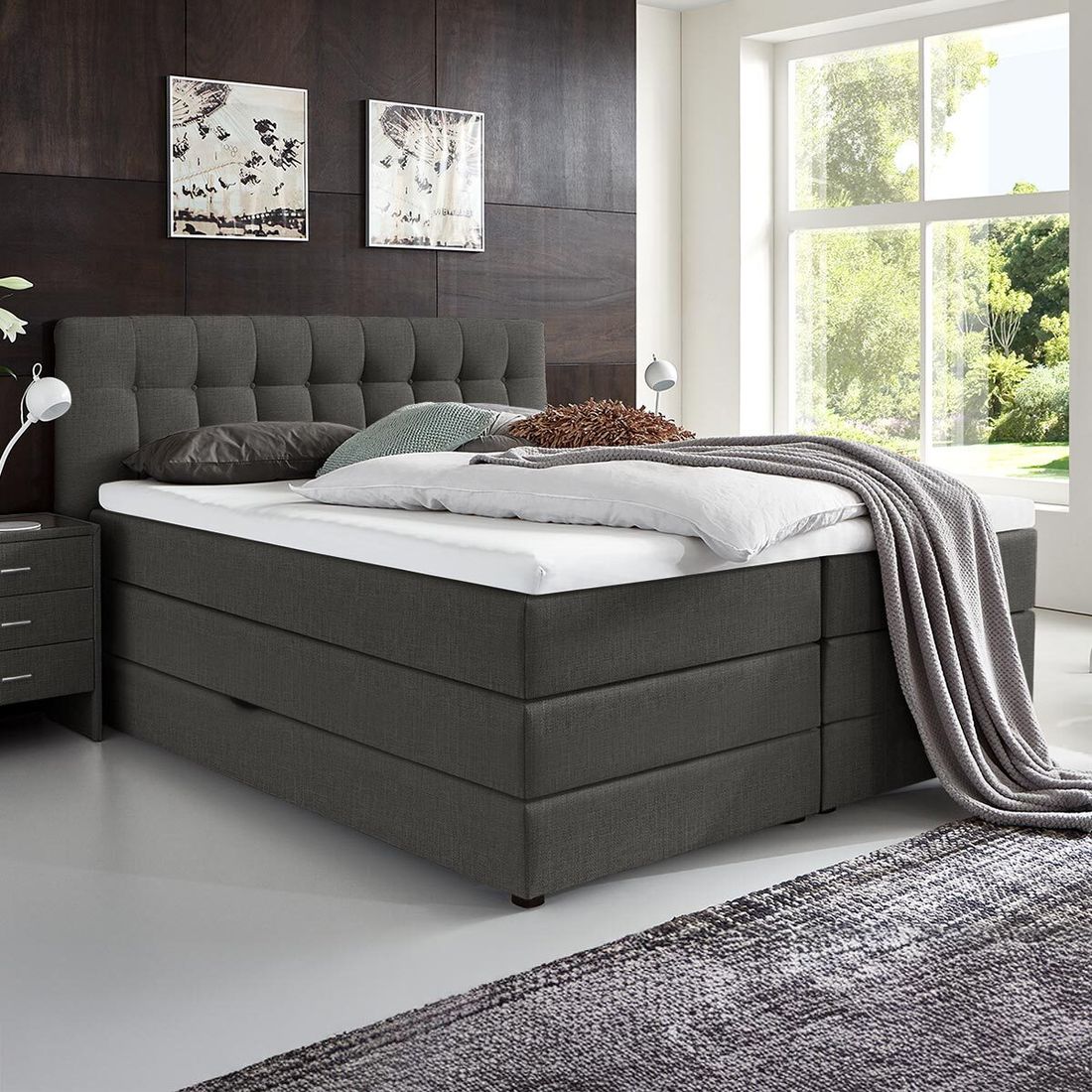 HOMELIV. Boxspringbett Luciano Webstoff mit Bettkasten