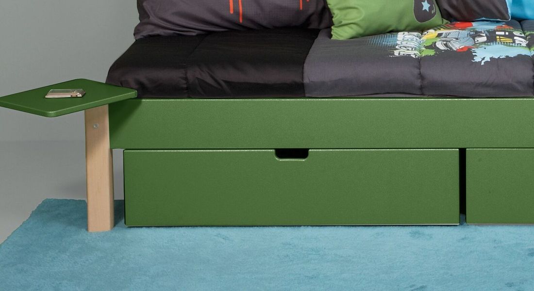 Bett Kids Town Color Buche teilmassiv ohne Kopfteil mit Schubkasten und Lattenrost