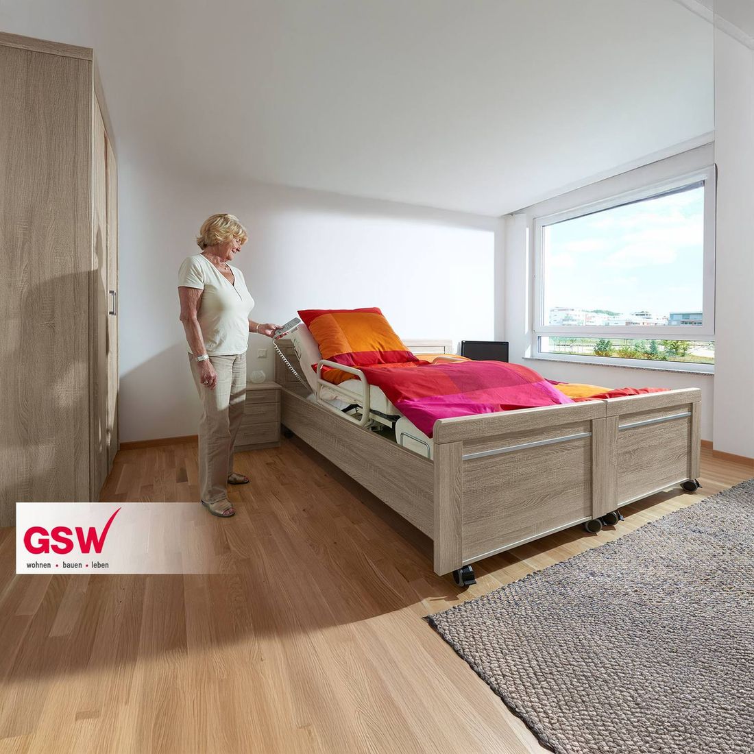 Senioren-Doppelbett Runcorn Komfort Eiche Dekor mit Rollen