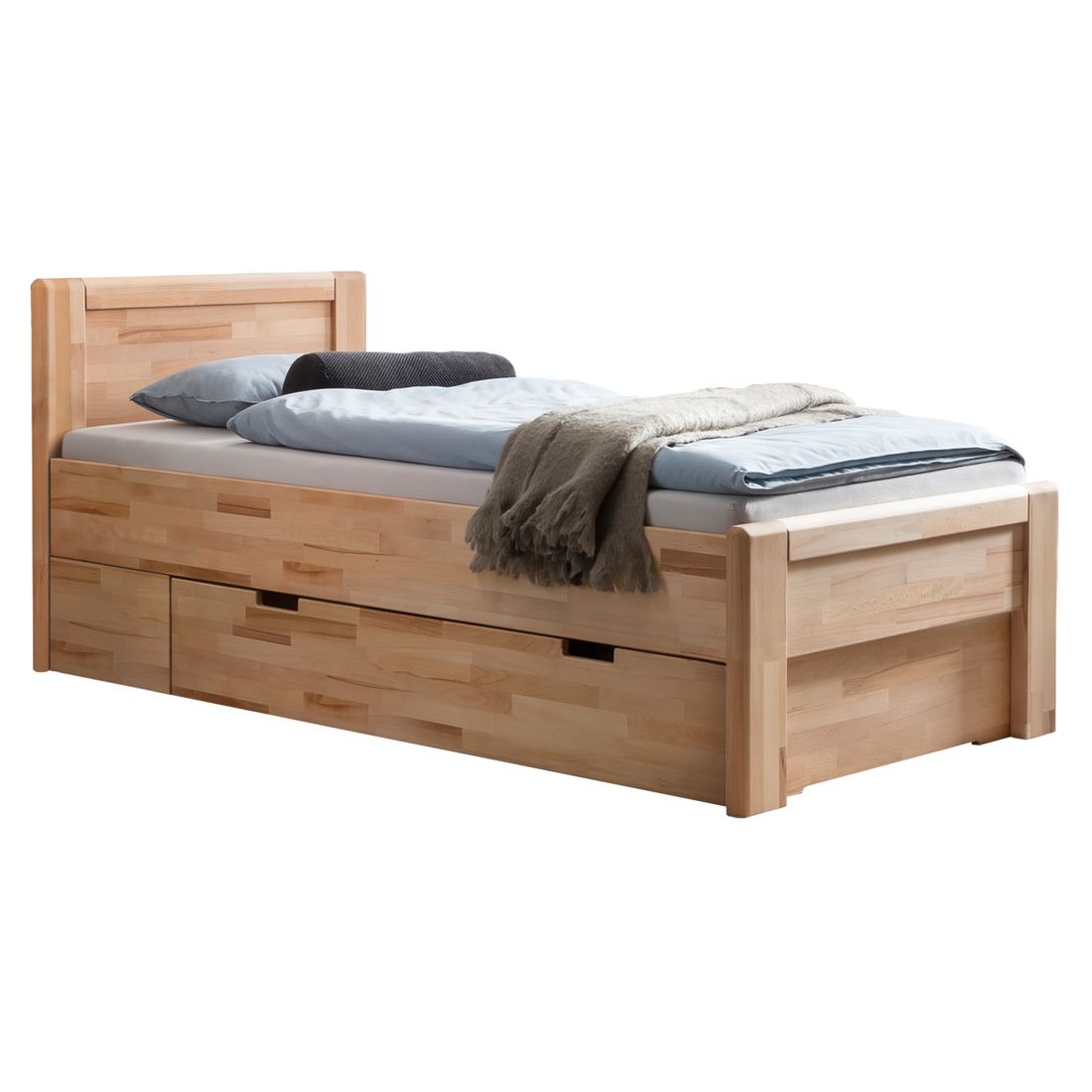 Seniorenbett Ewen Komfort Kernbuche Massivholz mit Schubkasten