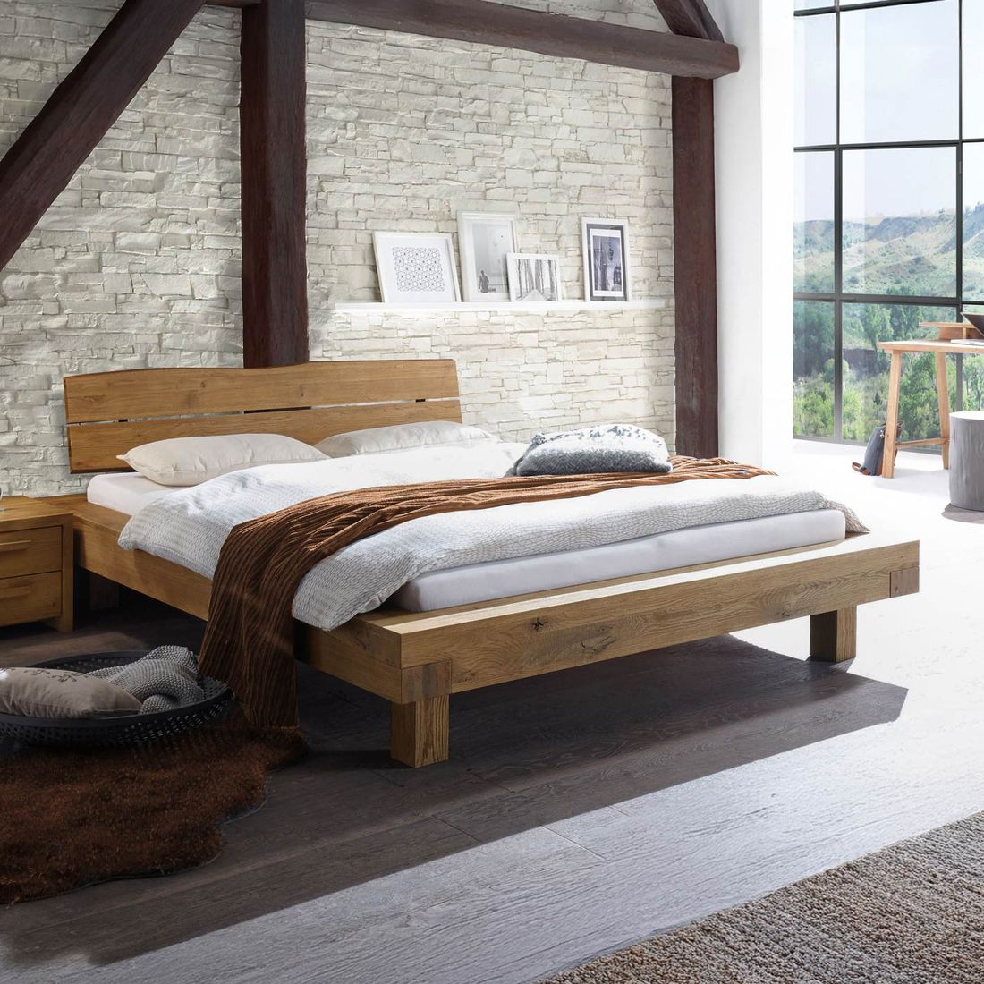 Balkenbett Trecera Wildeiche Massivholz